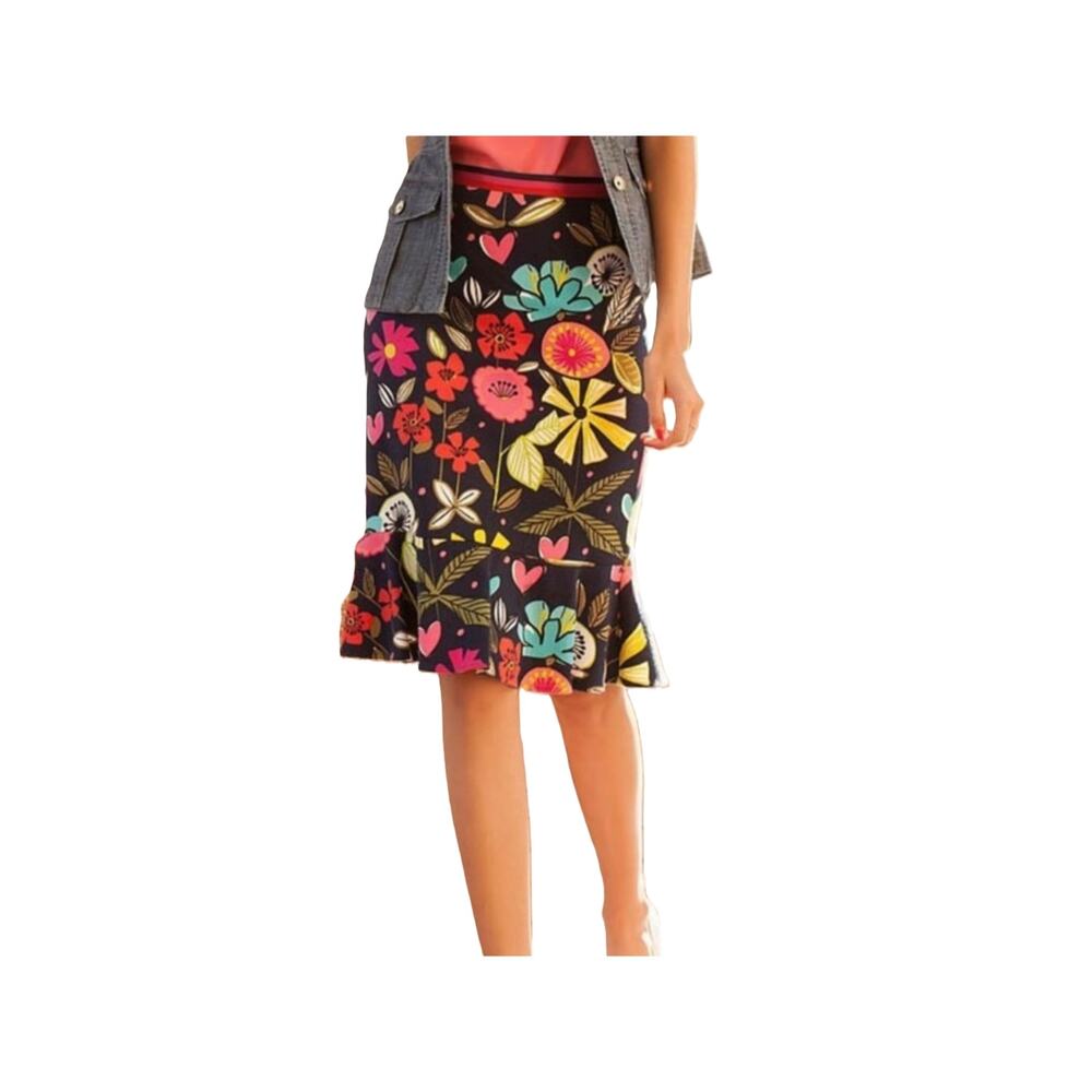 Trina Turk Alina Skirt Womens Size 4 Navy Floral Bright Pencil Pleated Hem Lined